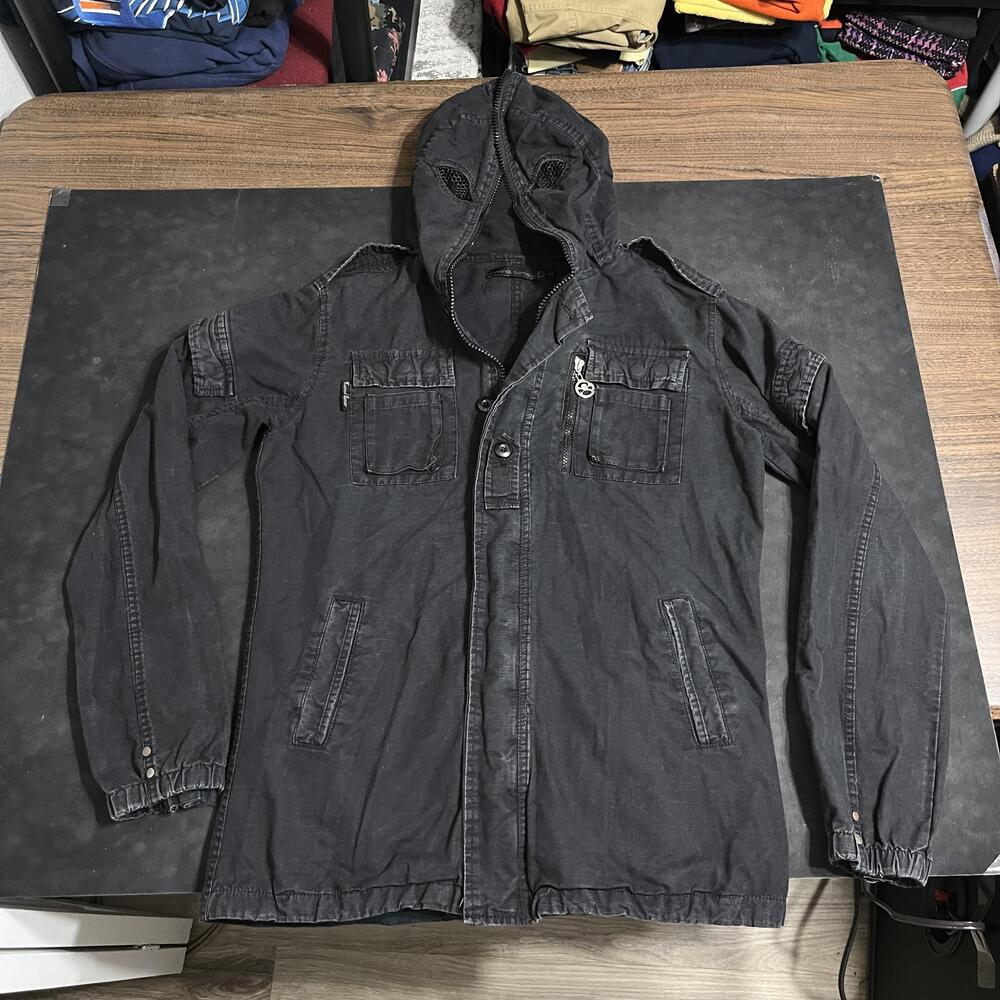 Criminal Damage Mask Jacket Men Tripp NYC Black Hooded Military Goth Punk Canvas